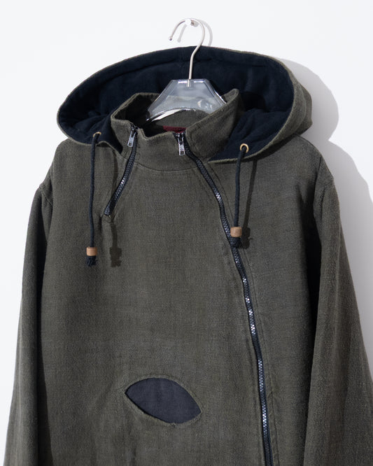 Diagonal zip hooded jacket