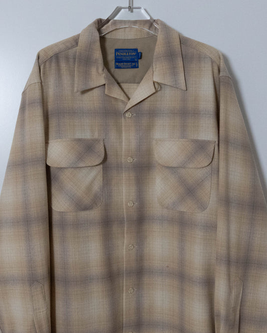 "PENDLETON" shadow plaid open collar wool shirt