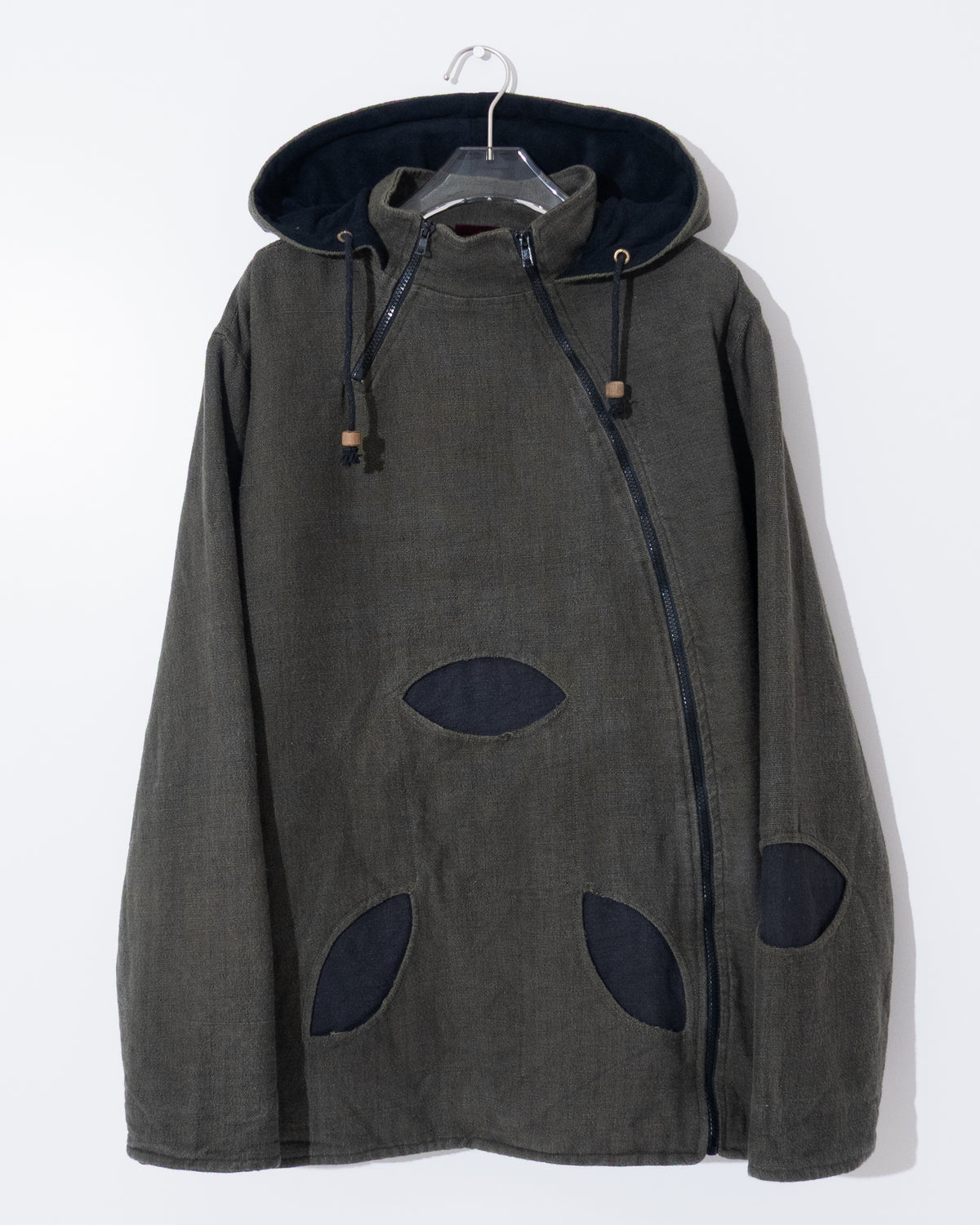 Diagonal zip hooded jacket