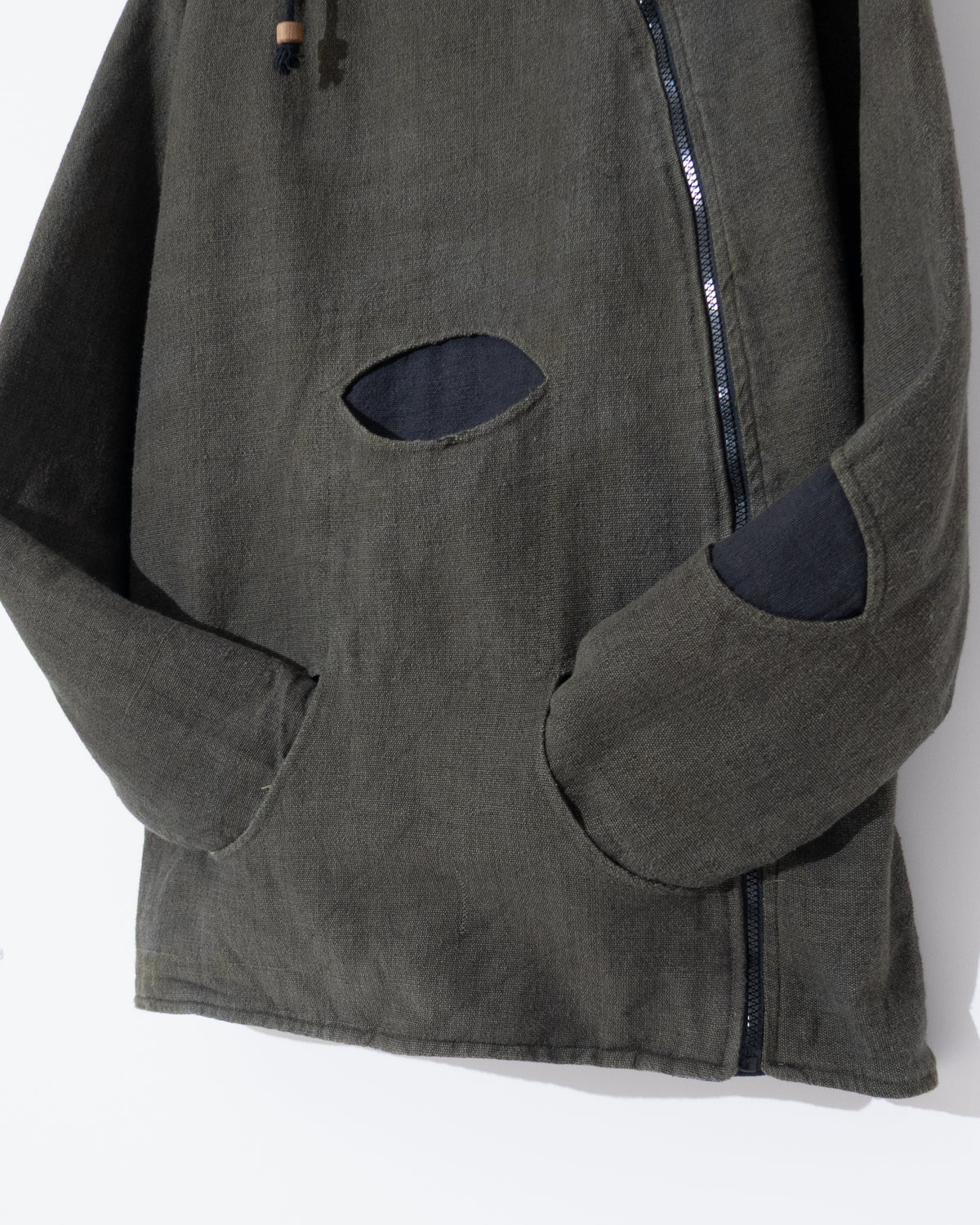 Diagonal zip hooded jacket