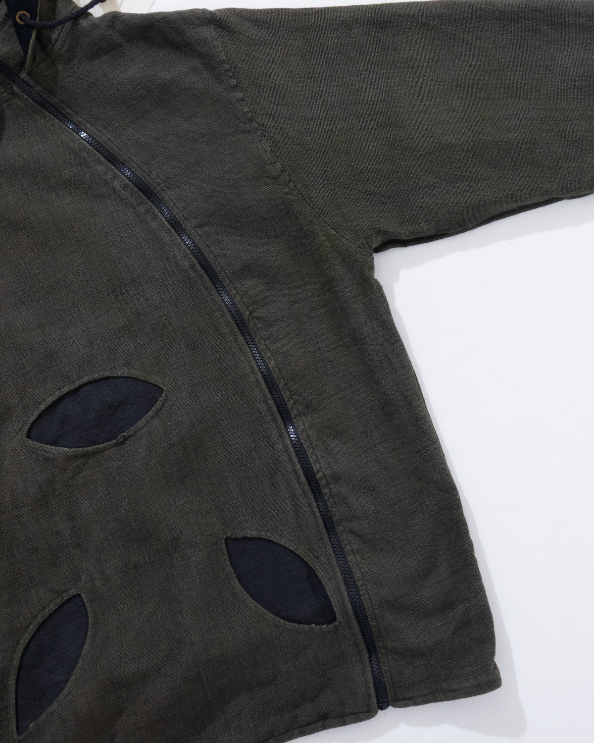 Diagonal zip hooded jacket