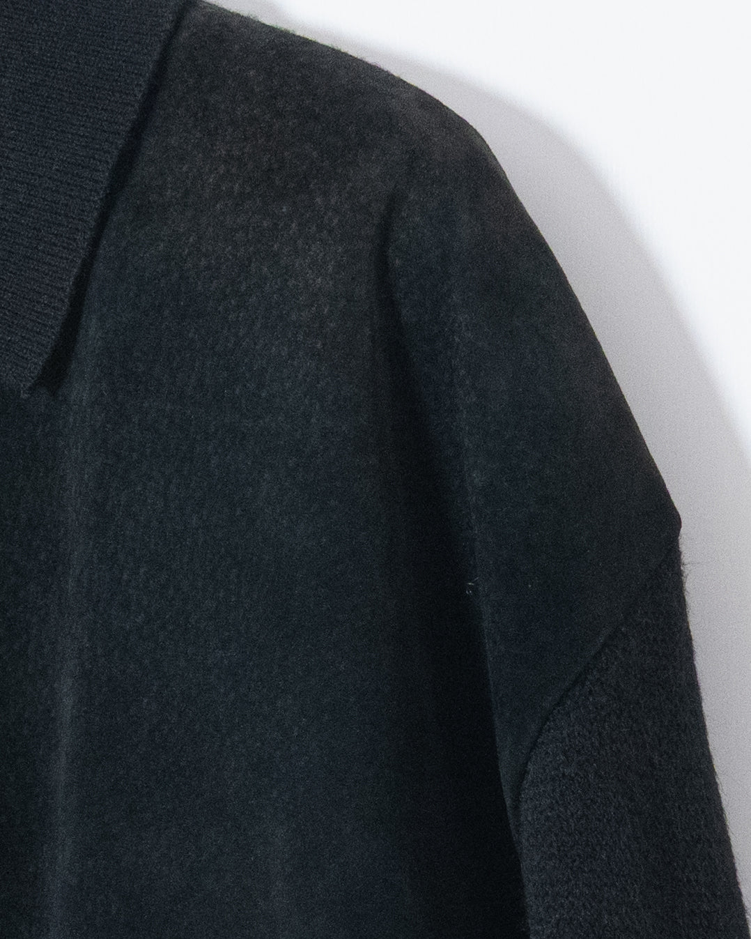 Leather panel knit polo shirt