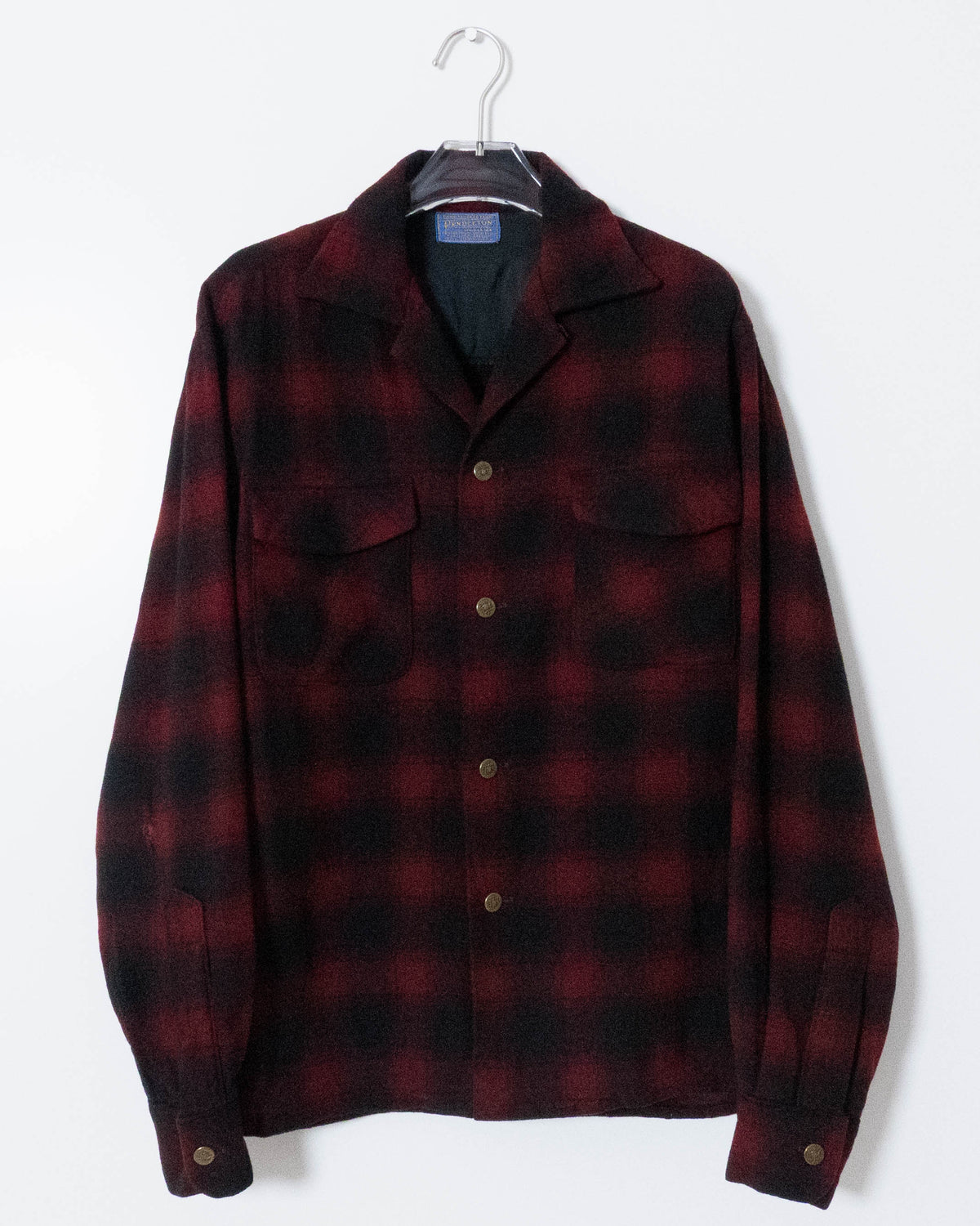 Vintage "PENDLETON" Shadow Plaid Open Collar Wool Shirt