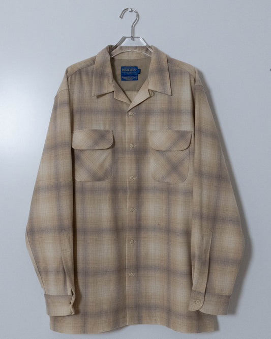 "PENDLETON" shadow plaid open collar wool shirt