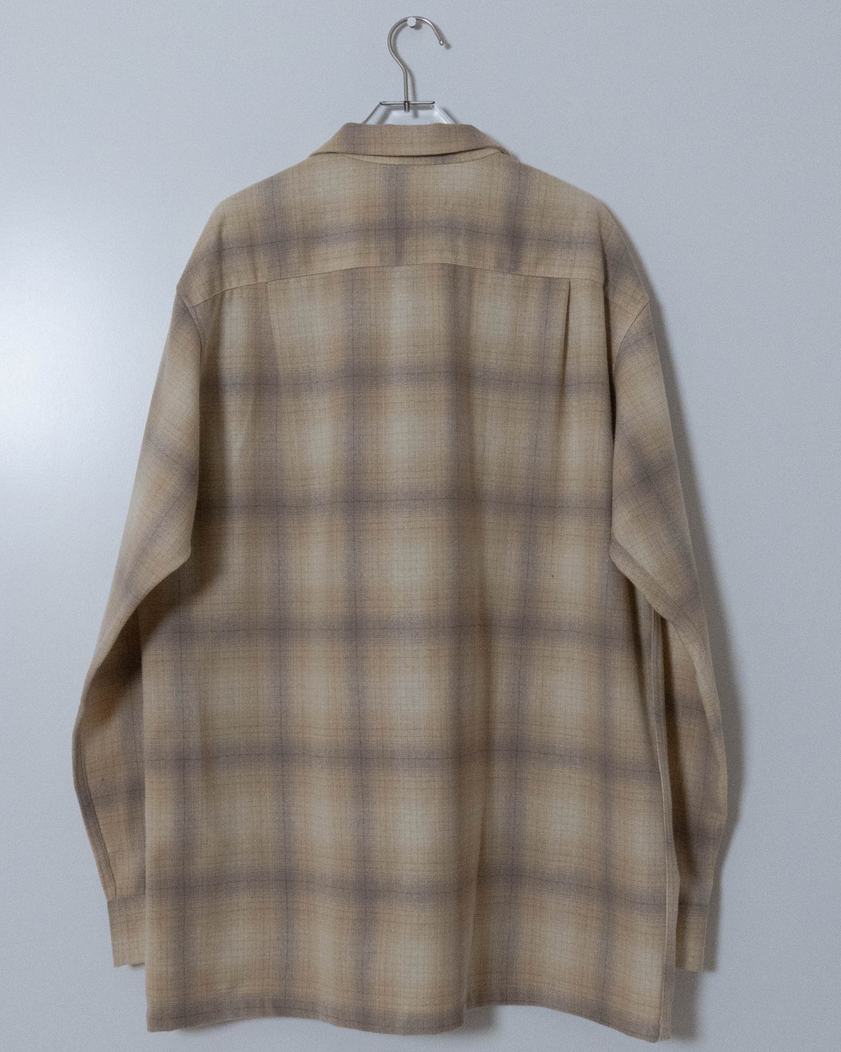 "PENDLETON" shadow plaid open collar wool shirt