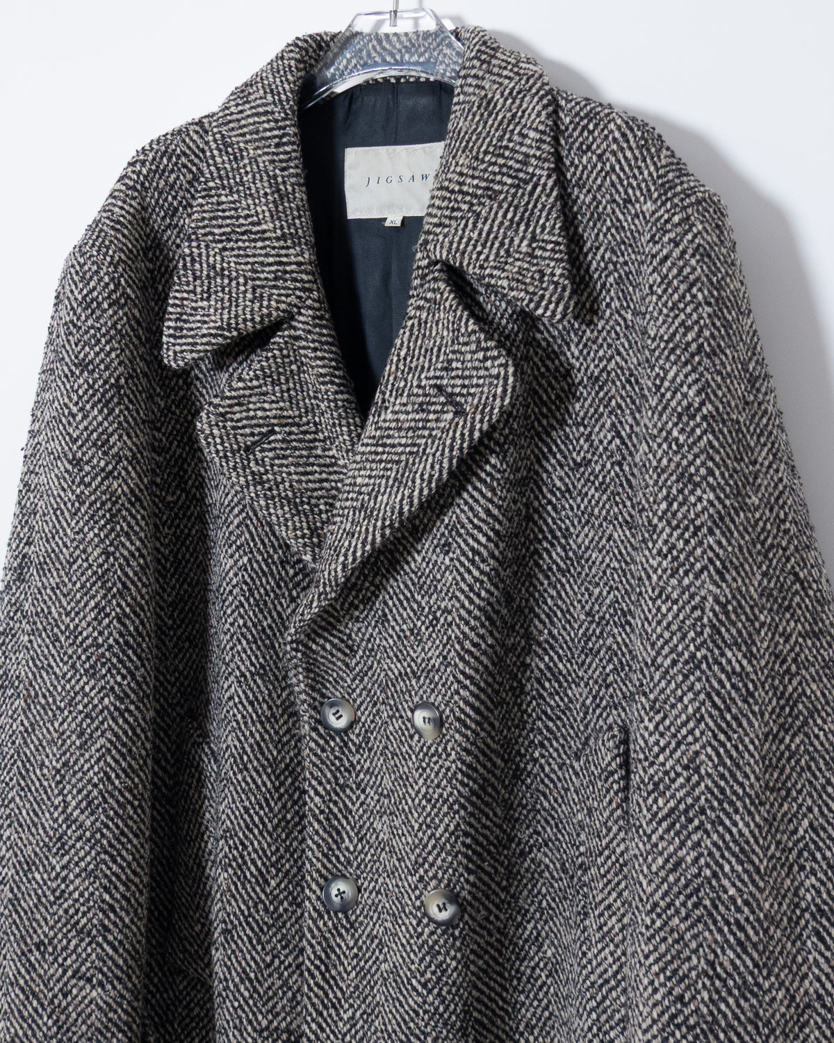 "JIGSAW" Double-breasted herringbone tweed overcoat
