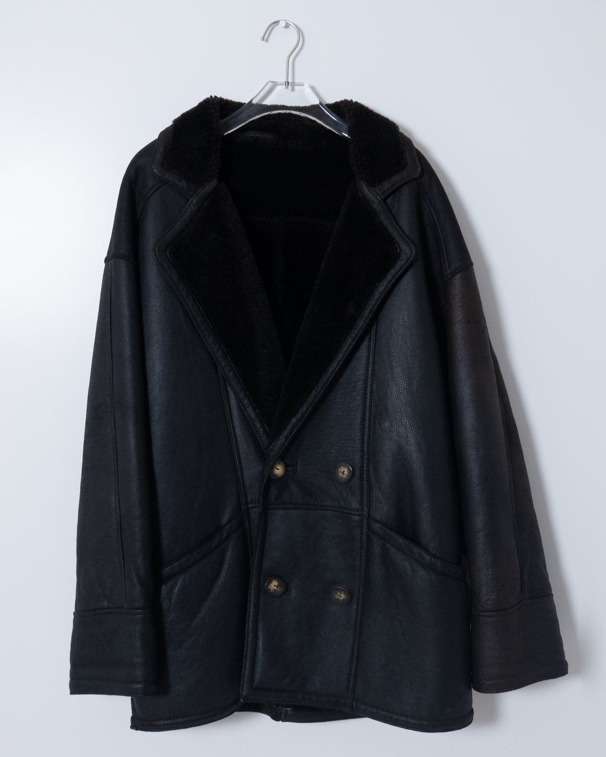 "SAWYER OF NAPA" mouton leather double-breasted coat