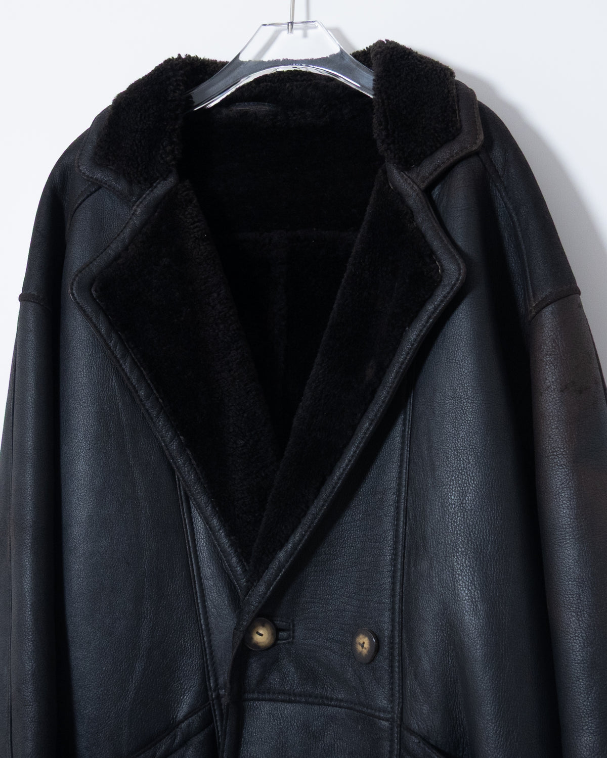 "SAWYER OF NAPA" mouton leather double-breasted coat