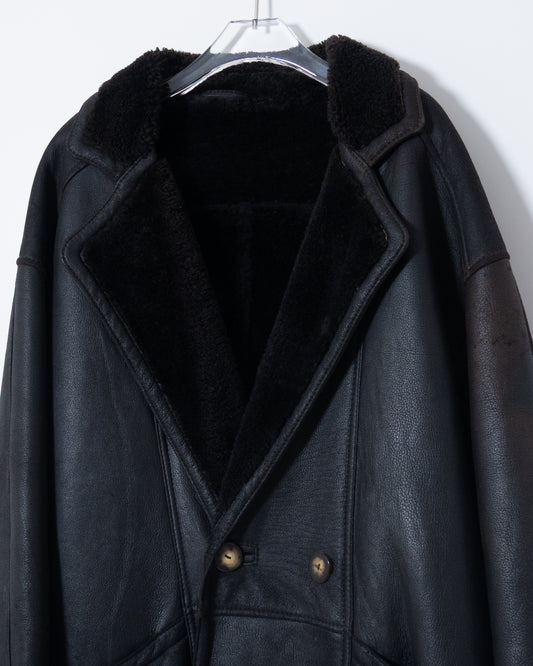 "SAWYER OF NAPA" mouton leather double-breasted coat