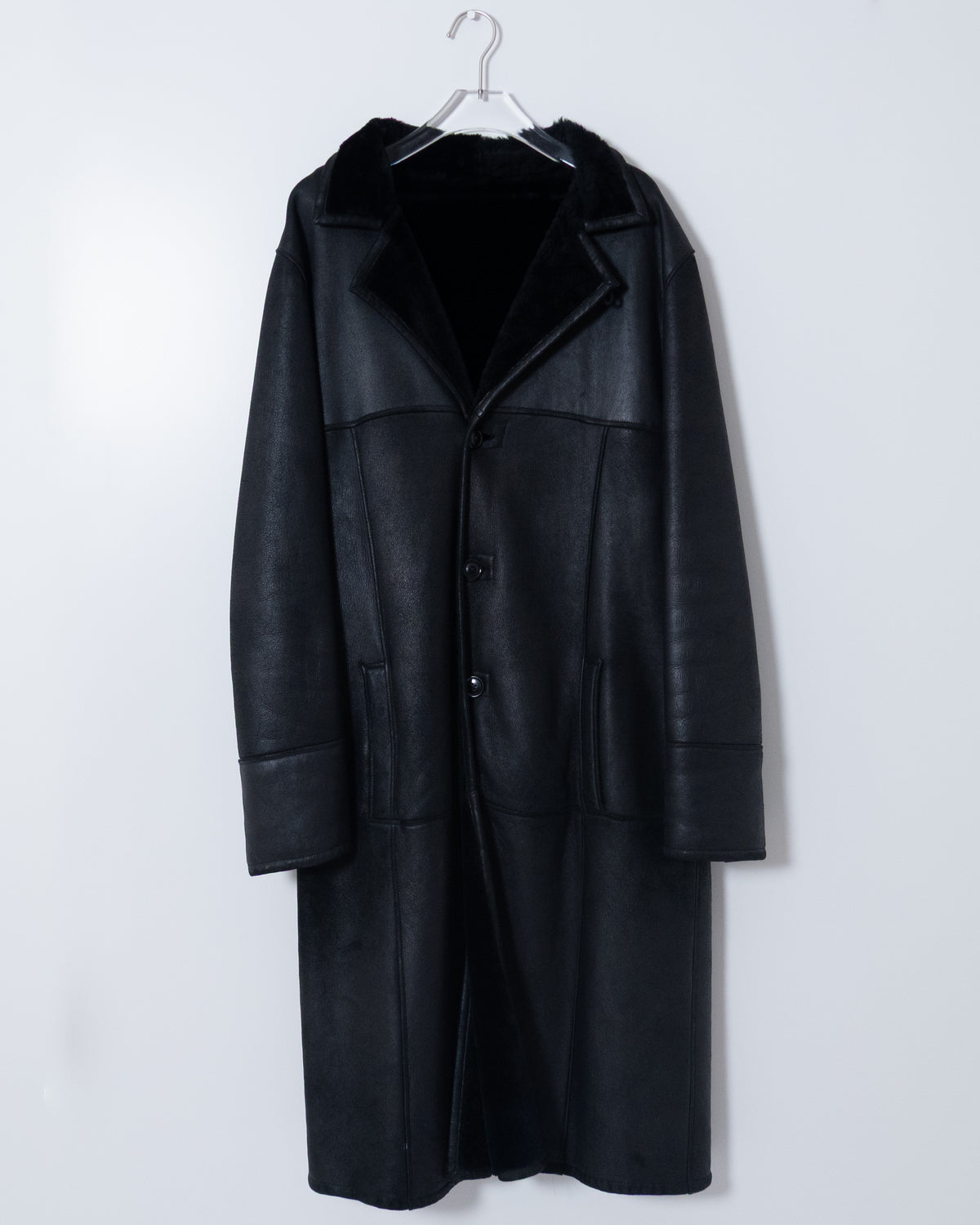 Mouton leather maxi coat