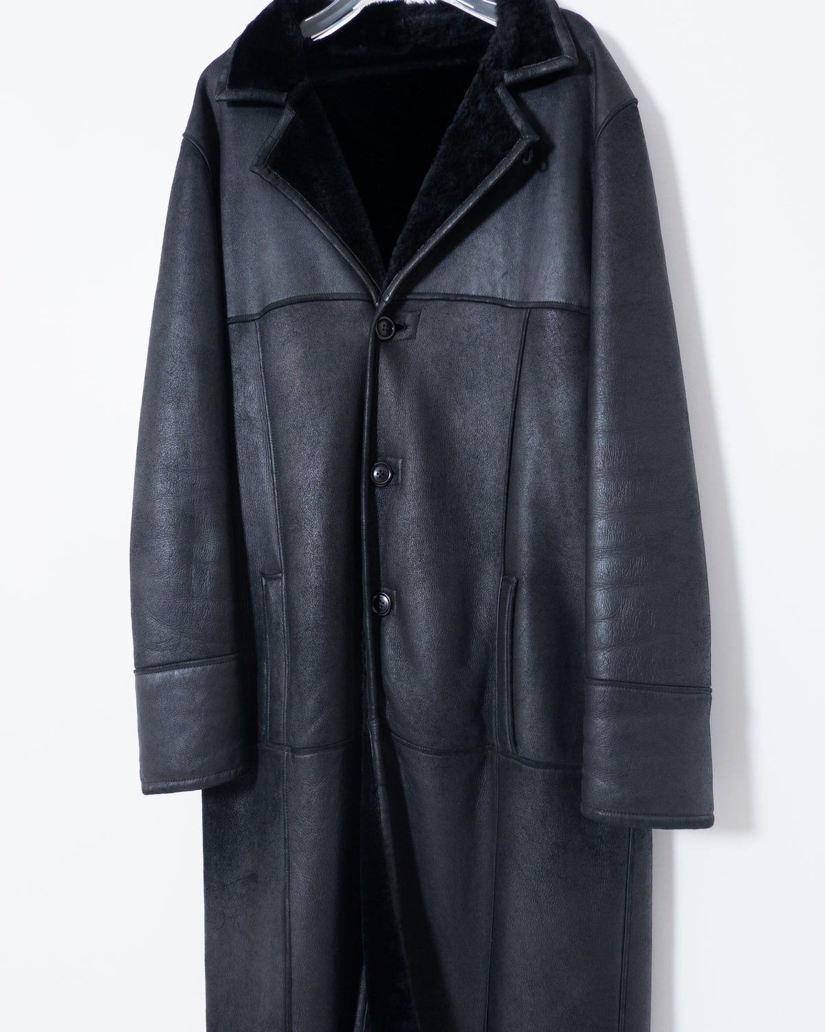 Mouton leather maxi coat