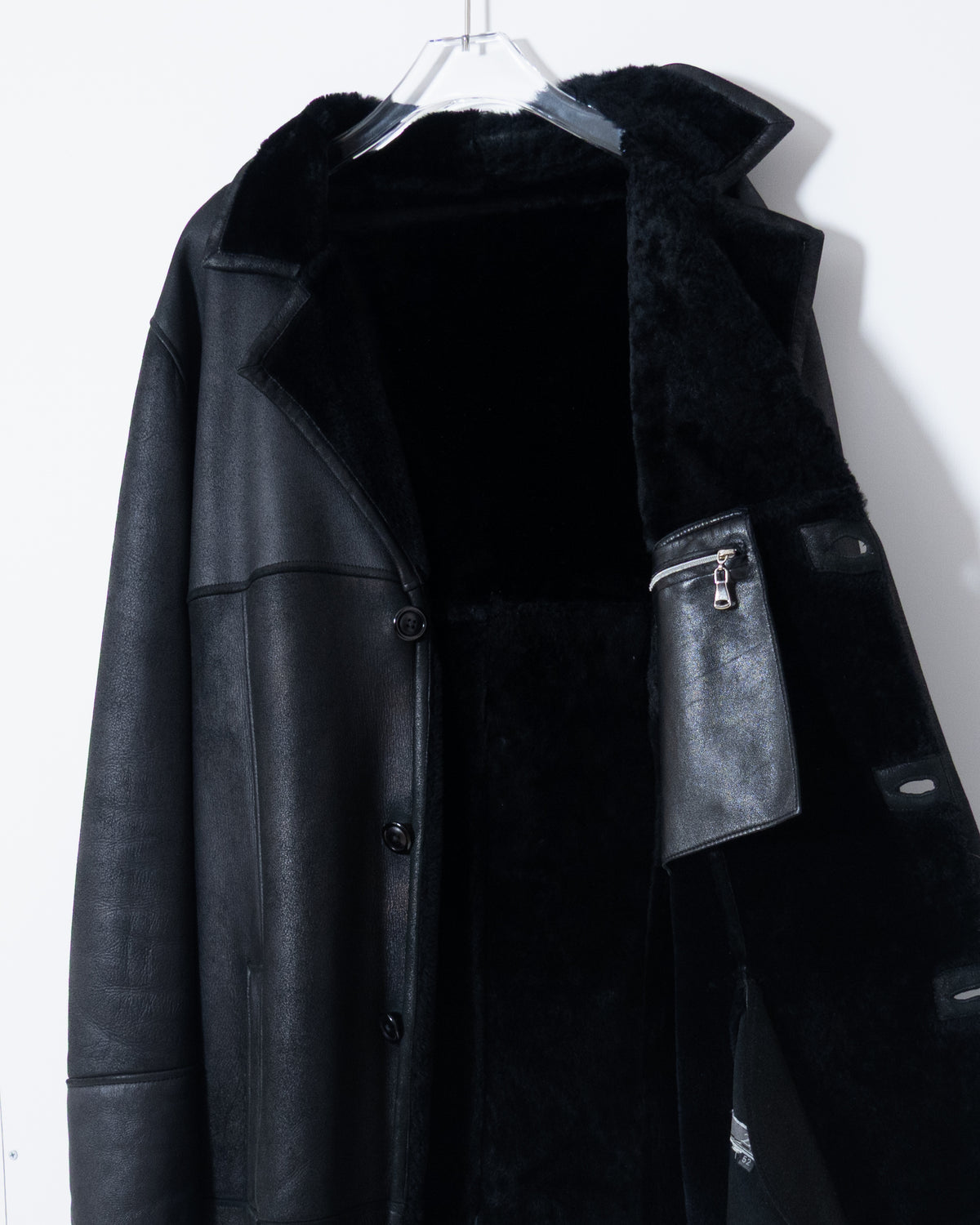Mouton leather maxi coat