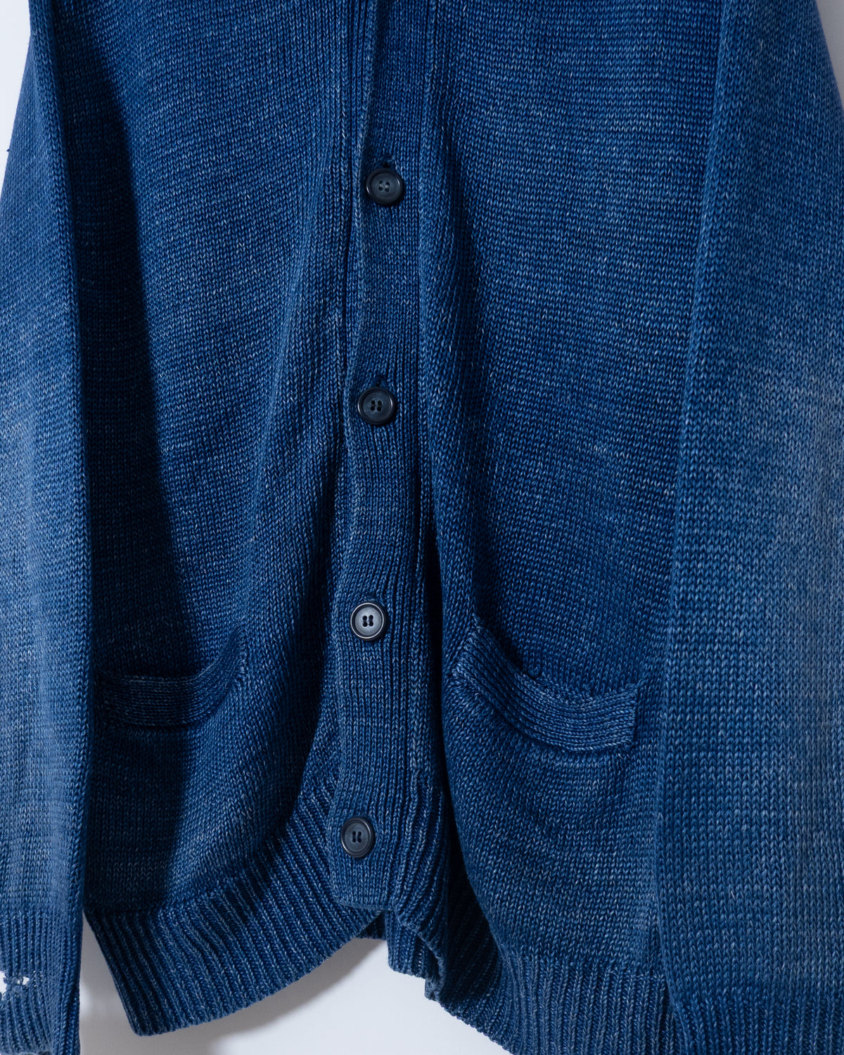 "Y's for men" indigo heavy linen knit cardigan